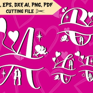 Valentine Split Monogram Alphabet SVG, DXF, PNG,  Monogram Svg. Cut File for Cricut, 26 Valentine Capital Letters, Svg Cricut & Silhouette
