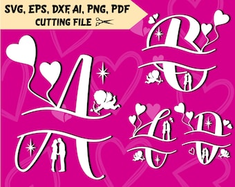 Valentine Split Monogram Alphabet SVG, Cut File for Cricut & Silhouette