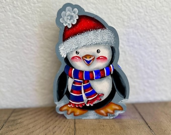 Hand Painted Light Up Wooden Penguin: Winter Holiday Decor