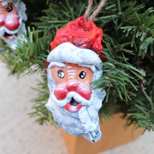 Hand Painted Santa SMALL Oyster Shell Christmas Ornament