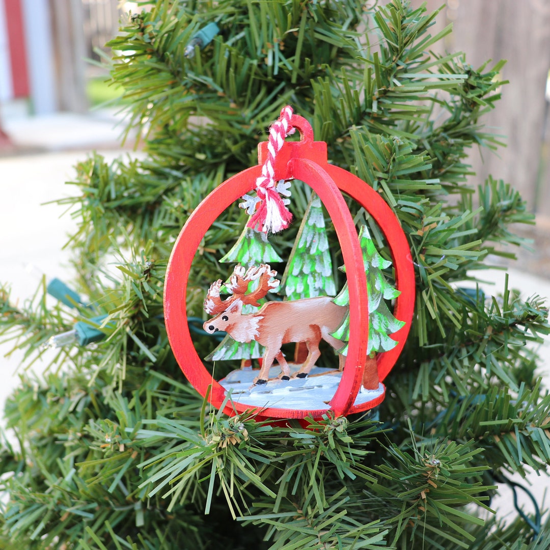 Beautiful Hand Painted Reindeer Wood Christmas Ball Ornament Etsy