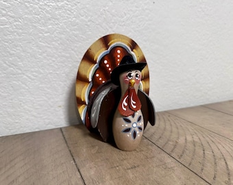 Hand Painted Wooden Turkey Tom Thanksgiving Decoration | Unique Rustic Fall Decor