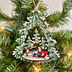 Hand Painted 3D Wood Santa Ornament - Unique Christmas Decoration, Holiday Tree Ornament, Santa Sleigh Ornament
