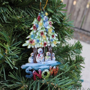 Hand Painted SNOW Snowmen Wood Ornament