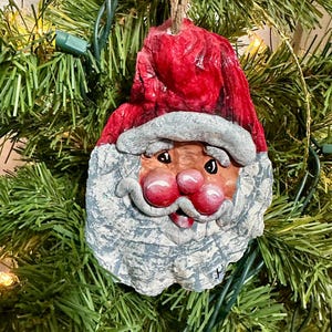 Hand Painted Santa LARGE Oyster Shell Christmas Ornament