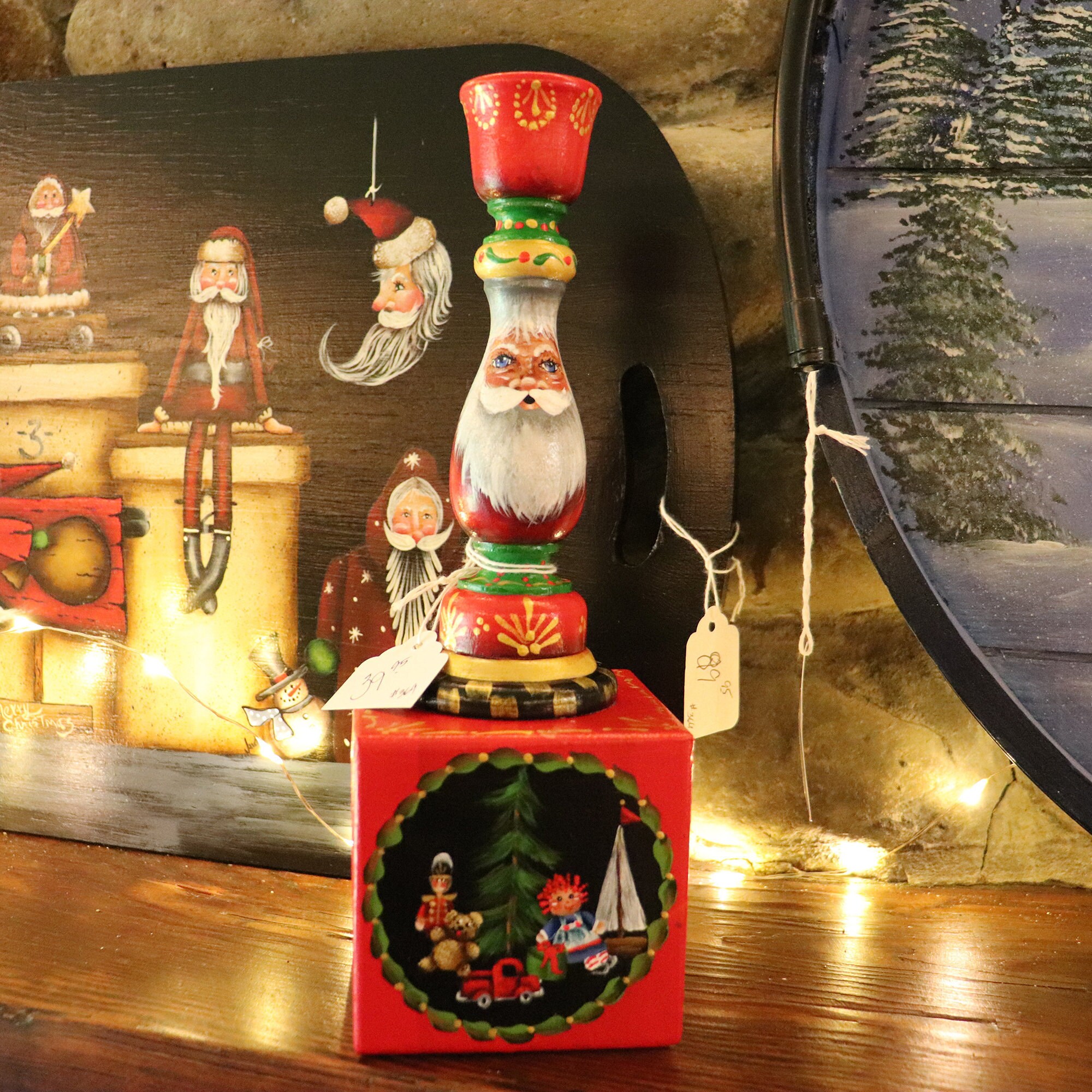 Wooden Santa Christmas Candle Stick Etsy