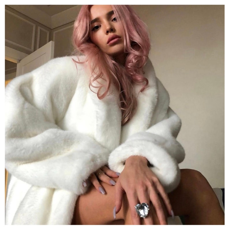 Glamorous White Faux Fur Coat for Woman Cozy Faux Fur Coat in Etsy