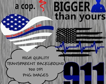 Peut inclure: Graphique numérique avec texte et imagerie patriotique. Comprend un drapeau américain en forme de cœur, un drapeau stylisé avec une ligne de battement de cœur et le numéro 911 avec une bande bleue. Le texte comprend "Definitely NOT a cop" et "My gang is BIGGER than yours."