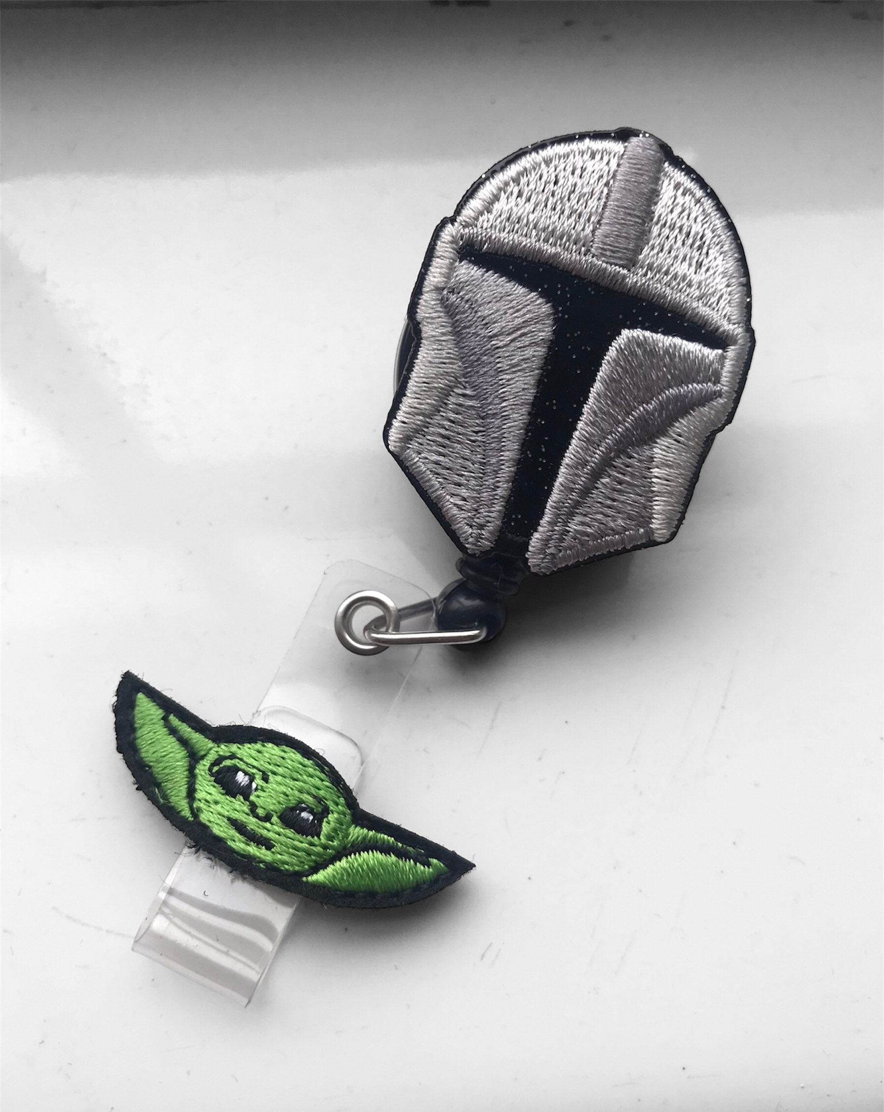 Mandalorian Helmet Badge Reel / Baby Yoda Badge Reel / Mando Badge