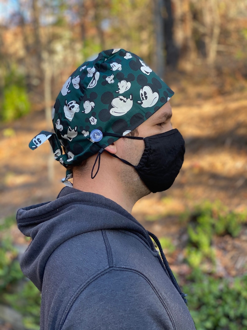 Mickey Mouse scrub cap with buttons to hold mask unisex scrub cap bouffant for long hair mens surgical hat nurse scrub cap