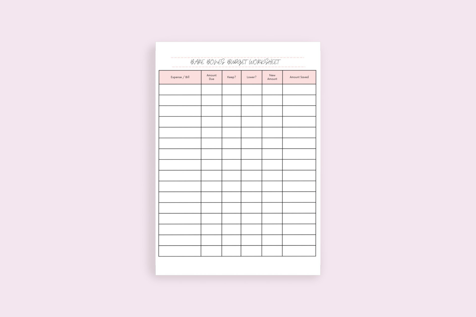 Bare Bones Budget Worksheet - Etsy