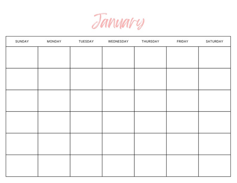 12 Month Blank Calendar - Etsy