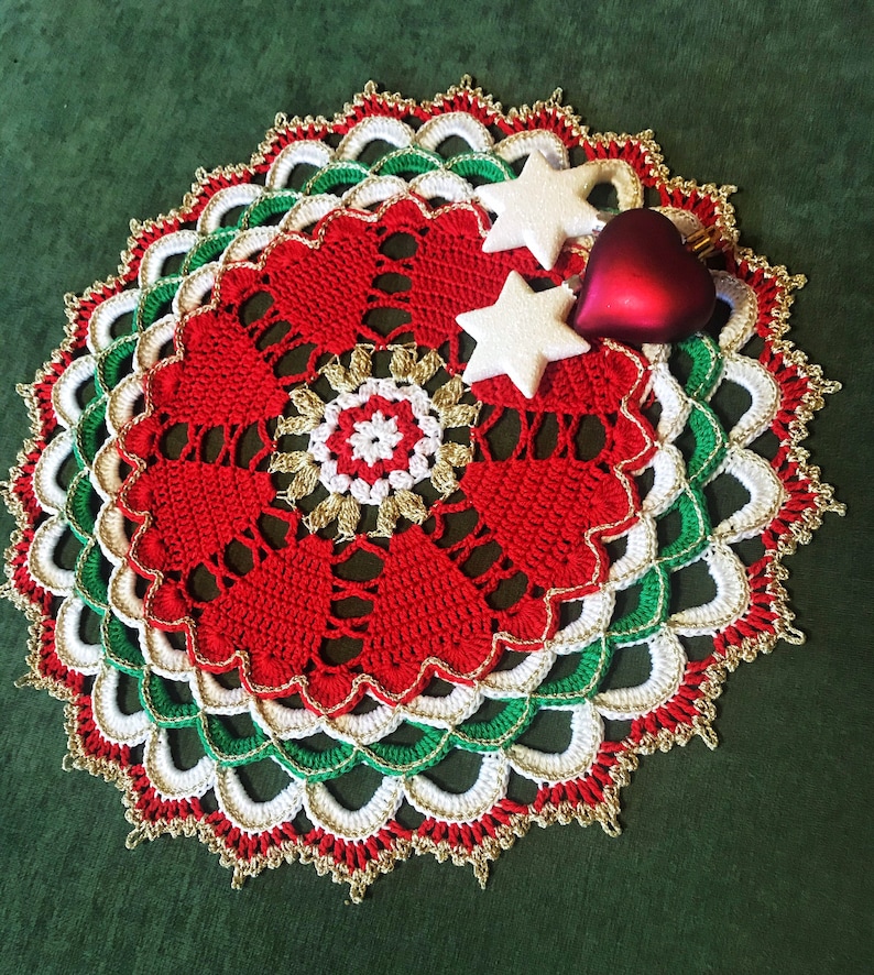 Crochet PDF pattern Christmas doily red heart doily video | Etsy