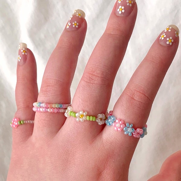 Custom Flower Beaded Rings | Beaded Flower Rings | Seed Bead Rings | Trendy Custom Rings | Custom Jewelry