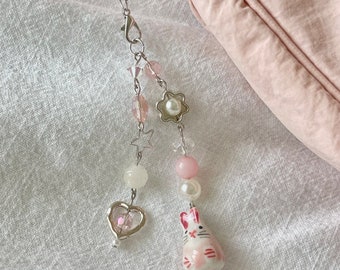 Pink Bunny Rabbit Beaded Keychain/ Phone Charm | Cute Matching Keychains for Friends!