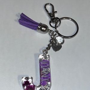 Silver Personalized Key Chain - Letter Keychain - Flower Resin initial - Personalized Gift - Keyring - Alphabet Keychain
