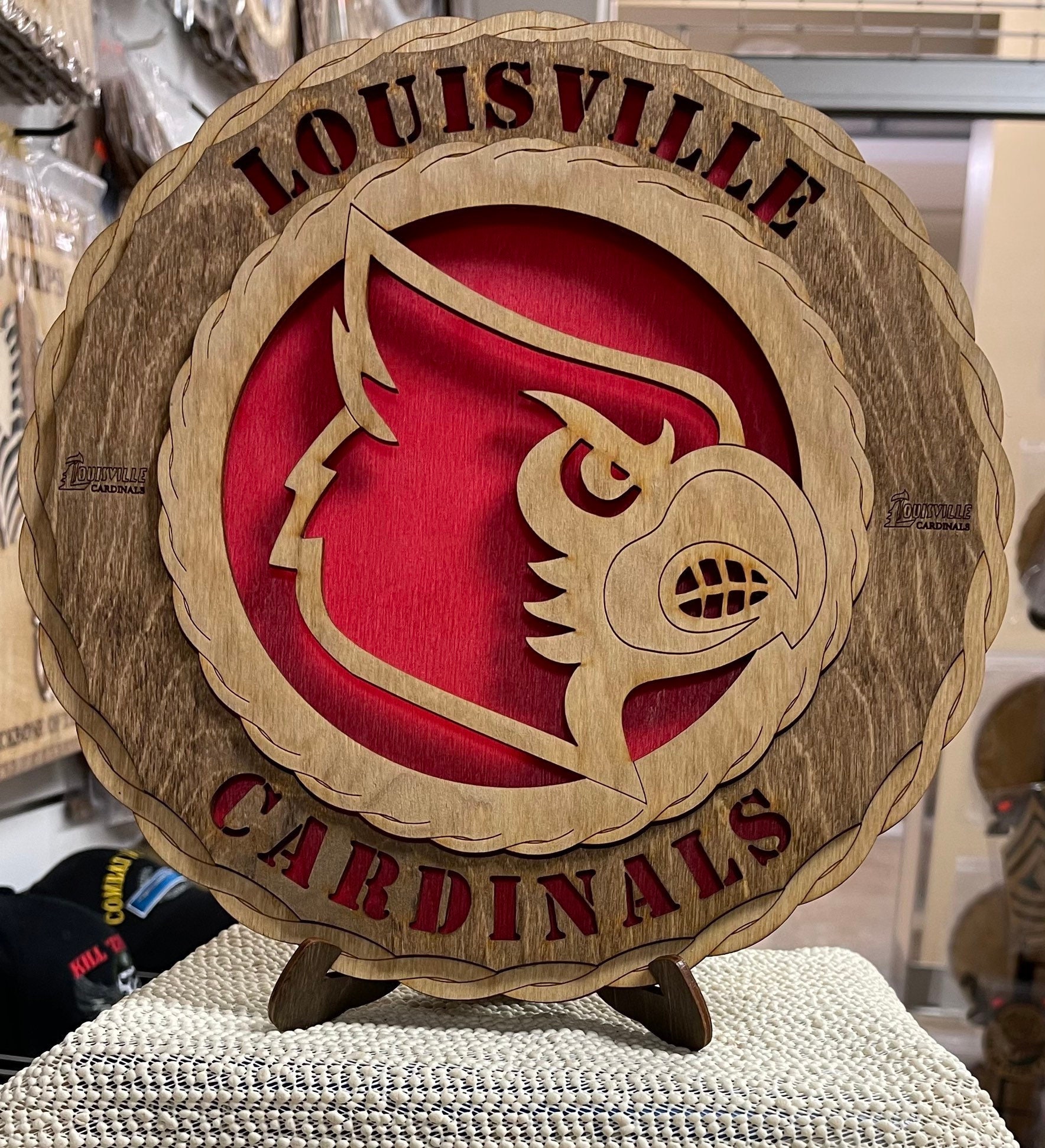 Louisville Cardinals Wood Sign Football and Dog 6x12 free 