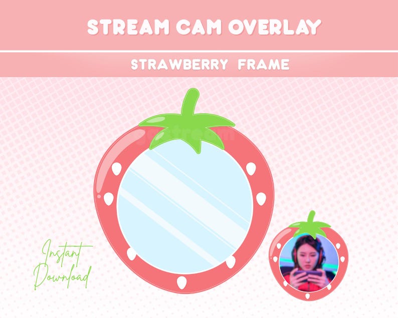 Strawberry Webcam Overlay for Streaming | Cute Pink Twitch, OBS ...
