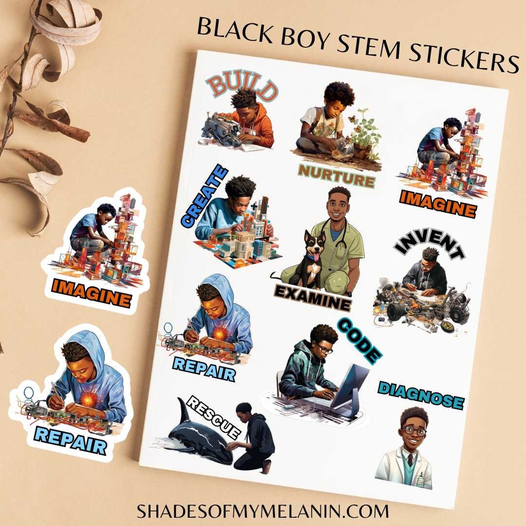 Black Boy STEM Sticker Pack - Etsy