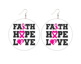 Faith Hope Love Breast Cancer Wooden Earrings