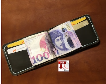 Leather Money Clip, Wallet pattern, Wallet template, Leather PDF, Wallet PDF, Leather Bifold Wallet,Pattern Template.Digital Download