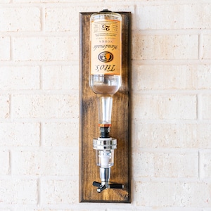 Wall Liquor Dispenser with Shot Pour: Whiskey Bottle Mount & Wood Bar Decor