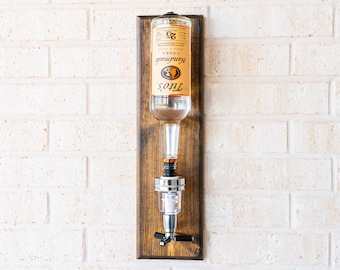 Wall Liquor Dispenser with Shot Pour: Whiskey Bottle Mount & Wood Bar Decor