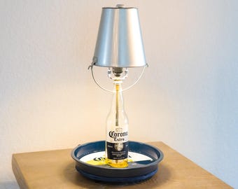 Corona Bottle Lamp with Cap Catcher: Beach Bar Tabletop Light