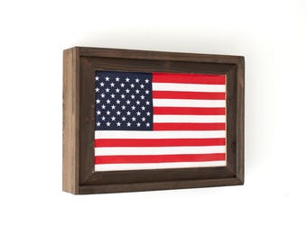 American Flag Wall Decor - USA Wood Hidden Storage Frame