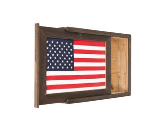 American Flag Wall Decor - USA Wood Hidden Storage Frame