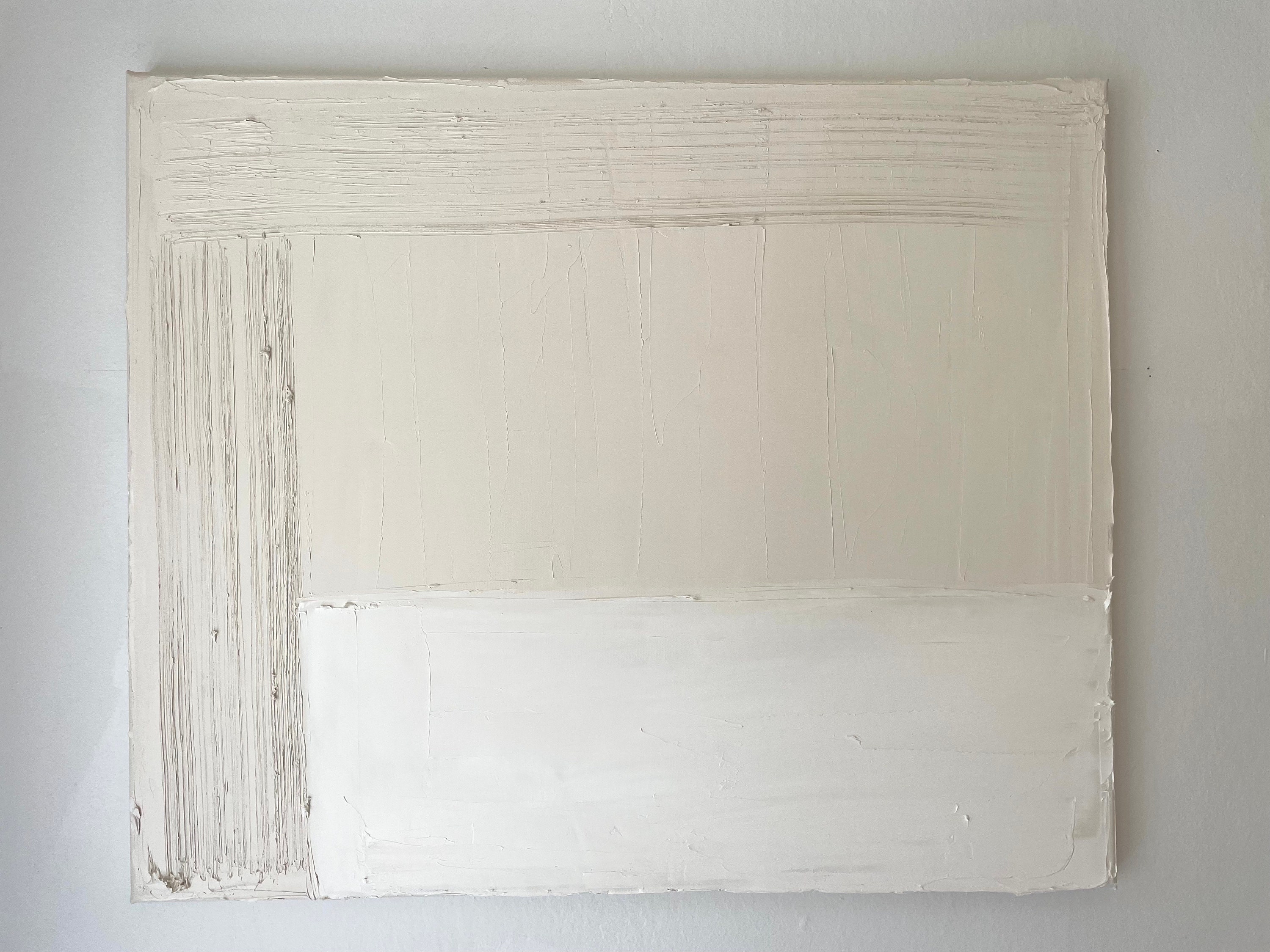 White, Textured Minimalism on Canvas, Original Painting: Beige, Cream