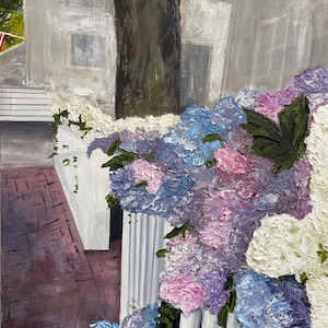 Pintura a óleo texturizada de hortênsia: Nantucket Coastal Art, tela 30x40&quot;