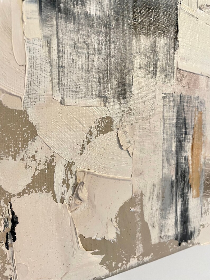 Abstract Original Art Taupe Wall Texture Oil Painting Mini Minimal ...