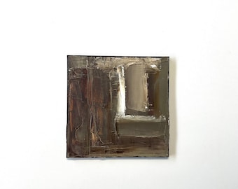 Texturerad oljemålning: Brunbeige abstrakt konst, 10x10 originalduk