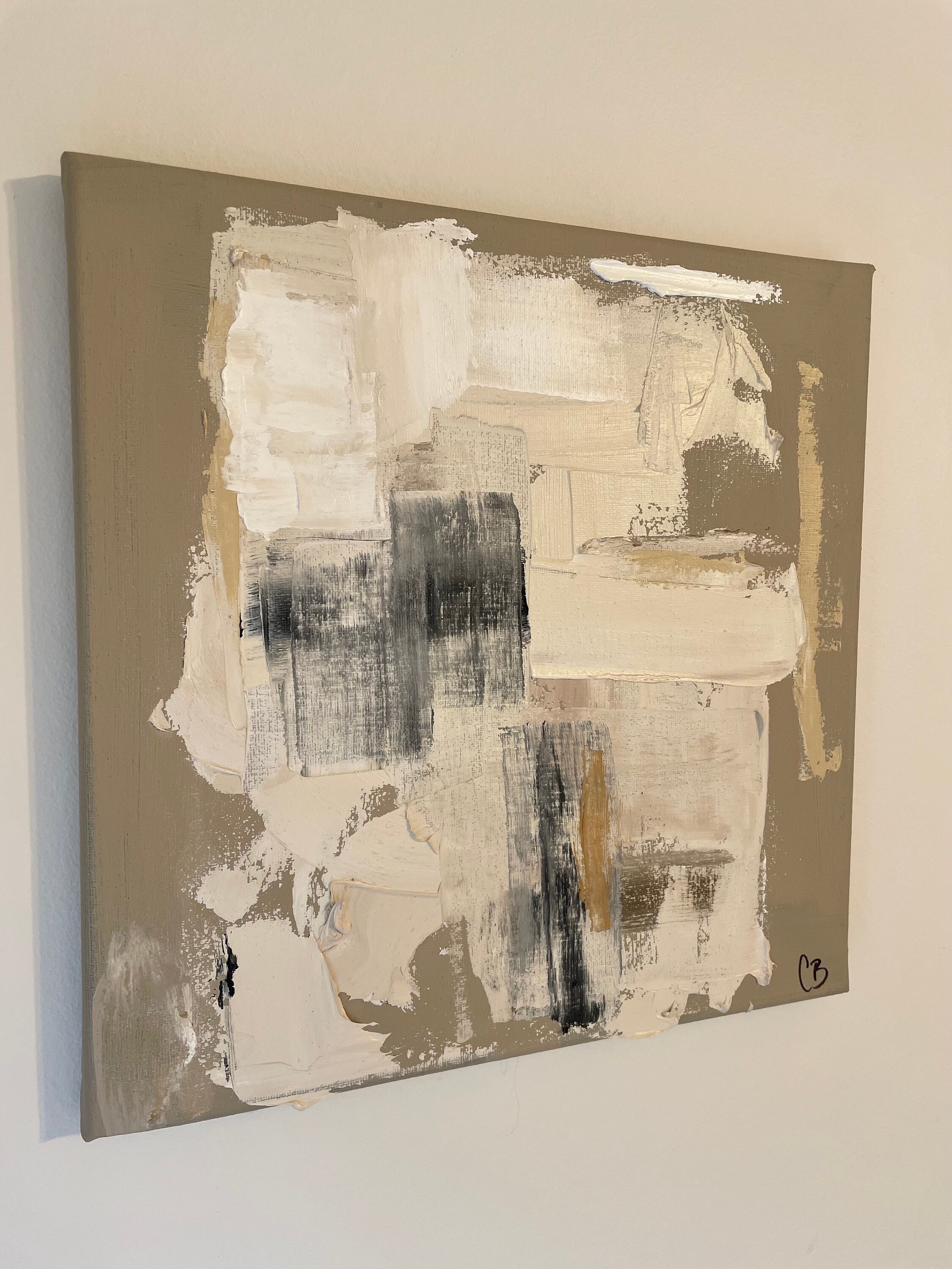 Abstract Original Art Taupe Wall Texture Oil Painting Mini Minimal ...