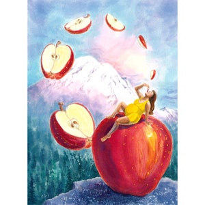 Cartões comemorativos, cartão Apple, arte vegetal, cartão em branco 5”x7” quando dobrado, lindo presente com envelope