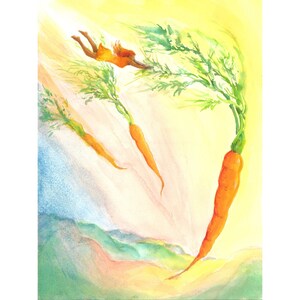 Carte de voeux carottes, femmes dansant avec des légumes, 5 x 7 pouces une fois pliée, charmant cadeau avec enveloppe