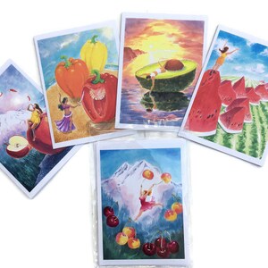 5 Cartes de vœux, ensemble-cadeau, série Women Dancing with Vegetables, choisissez votre propre cadeau délicieux