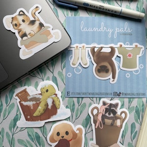 Wasvrienden vinylstickers | 5 stickerpakket | Matte vinylsticker | Glanzende vinylsticker
