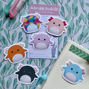Naklejki winylowe Axolotol Squishmallows | Naklejki Squish | Pakiet 6 naklejek | Matowa naklejka winylowa | Błyszcząca naklejka winylowa
