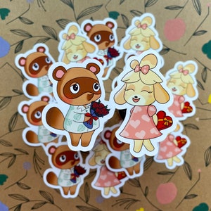 Animal Crossing Tom Nook & Isabelle Valentijnsdag Vinyl Sticker | Matte vinylsticker | Glanzende vinylsticker