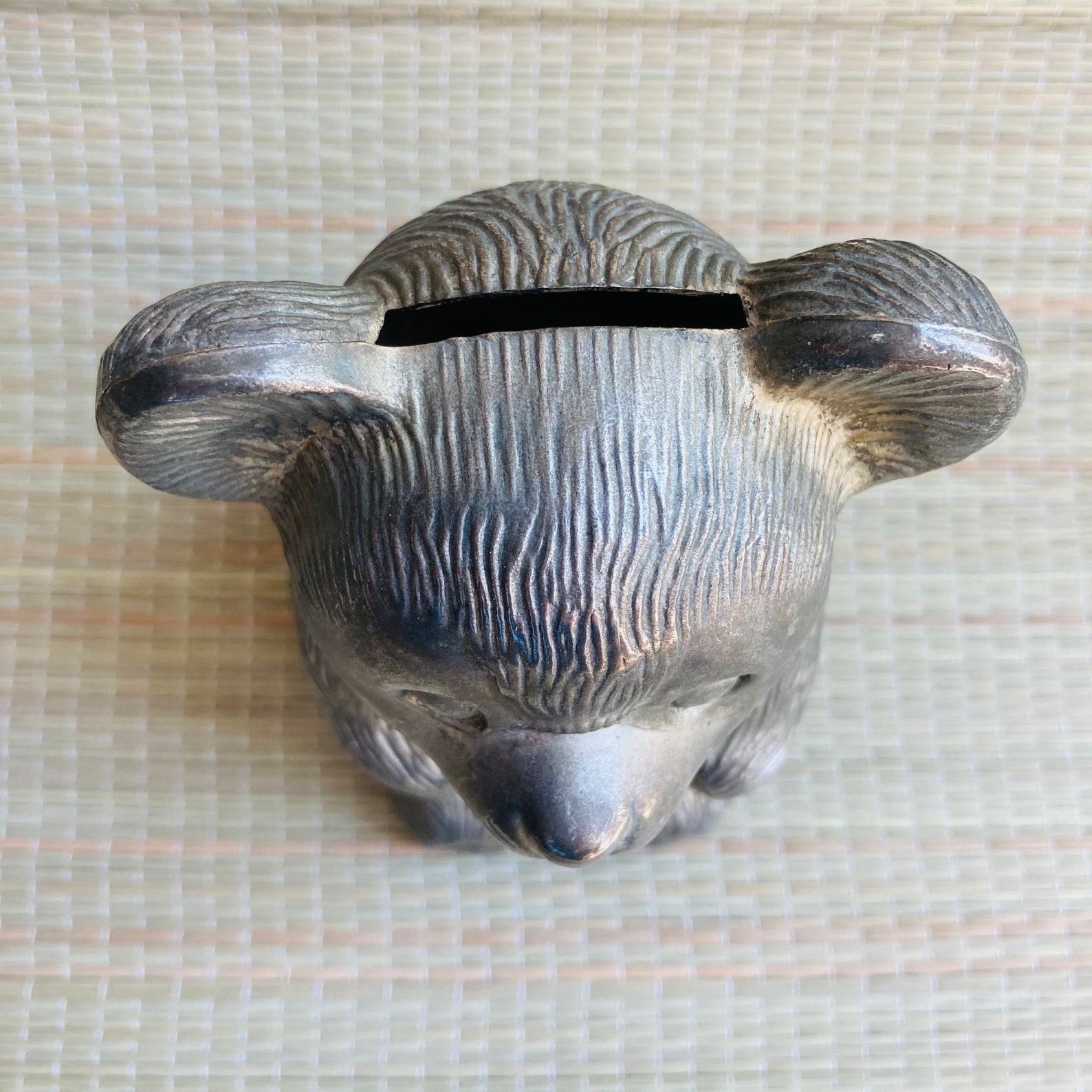 Vintage metal money box. Animal shape. Silver tone. Etsy