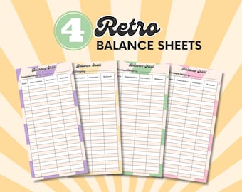 4 Retro Balance Sheets | Budget Binder | Cash Envelope | Balance Sheets