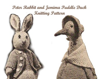 PDF Peter Rabbit, Jemima Puddle Duck Knitting Patterns Retro Doll Toys PDF Instant Download Printed on 8-1/2x11" A4 Paper
