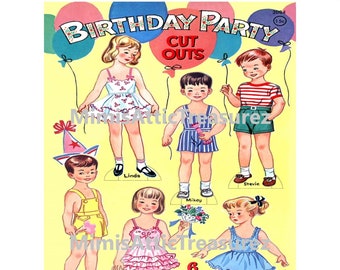 Vintage Paper Dolls Birthday Party Vintage Ephemera Clip Art 6 Paper Dolls 8 Pages of Clothes & Accessories PDF Digital Download