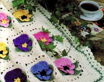 Pretty Pansies, Granny Squares, Afghan Crochet, Instant Download, Vintage Pattern, Granny Square, Retro PDF Throw, Throw Blanket