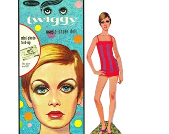 Vintage Paper Doll Twiggy c. 1967 Vintage Fashion Clip Art Ephemera Instant Digital Download