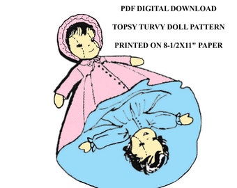 Topsy Turvy Doll Pattern - Awake and Asleep - Design 7121 Upside Down Doll PDF Digital Download on A4 Letter Size Paper