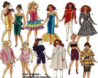 Barbie Doll Clothes Pattern McCall's 869 and McCall's 3281 Vintage Pattern PDF Instant Download Pattern Printed on 8-1/2x11" Paper