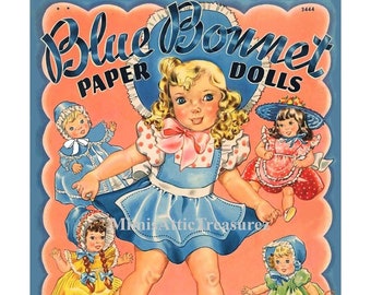 Vintage Paper Dolls Blue Bonnet c. 1942 Vintage Clip Art Ephemera PDF Instant Download